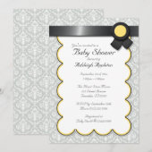 Invitations de douches pour bébés jaunes et gris (Devant / Derrière)