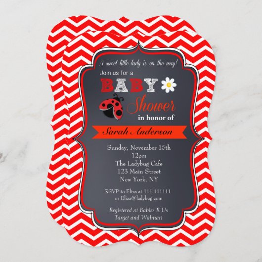 Invitations de douches pour bébés Ladybug (Devant / Derrière)