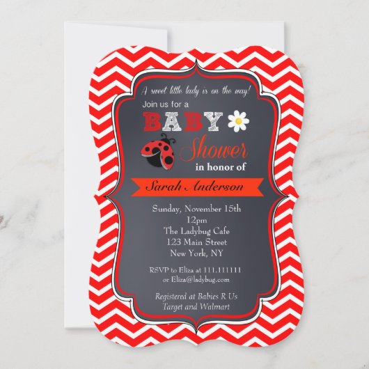 Invitations de douches pour bébés Ladybug (Devant)
