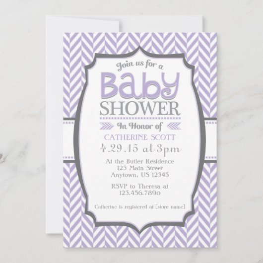 Invitations de douches pour bébés Lavender Grey He (Devant)