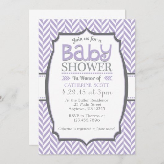 Invitations de douches pour bébés Lavender Grey He (Devant / Derrière)