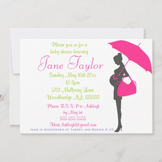 Invitations de douches pour bébés Magenta Silhouet (Devant)