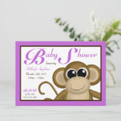 Invitations de douches pour bébés mauves au singe (Debout devant)