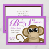 Invitations de douches pour bébés mauves au singe (Devant / Derrière)