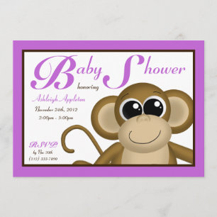 Invitations de douches pour bébés mauves au singe