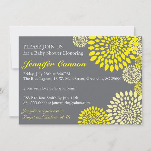 Invitations de douches pour bébés modernes et flor (Devant)