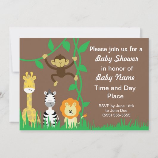 Invitations de douches pour bébés neutres animaux (Devant)