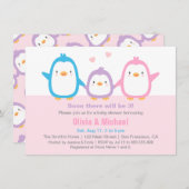 Invitations de douches pour bébés Pingouin de fami (Devant / Derrière)
