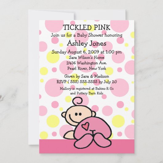Invitations de douches pour bébés PINK (Devant)
