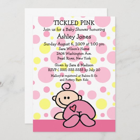 Invitations de douches pour bébés PINK (Devant / Derrière)