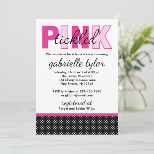 Invitations de douches pour bébés Pink Dot (Debout devant)