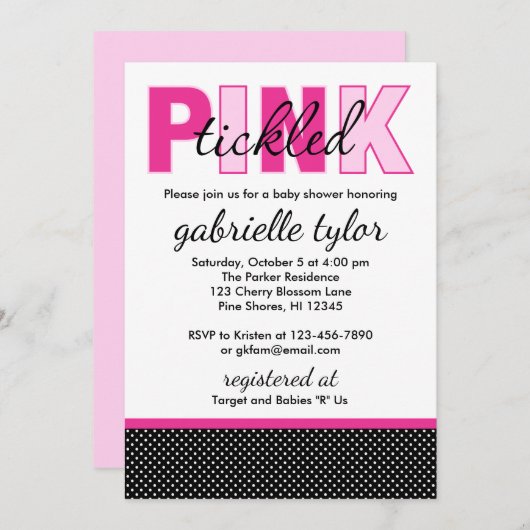 Invitations de douches pour bébés Pink Dot (Devant / Derrière)