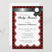 Invitations de douches pour bébés Red & Black Polk (Devant / Derrière)