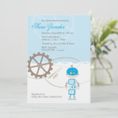 Invitations de douches pour bébés robots| Garçon (Debout devant)