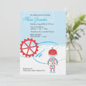 Invitations de douches pour bébés robots| Garçon (Debout devant)