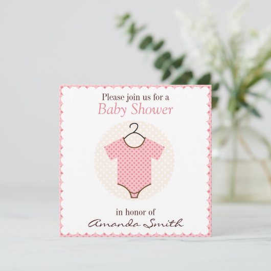 Invitations de douches pour bébés roses (Debout devant)