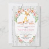 Invitations de douches pour bébés roses à la Giraf (Devant)