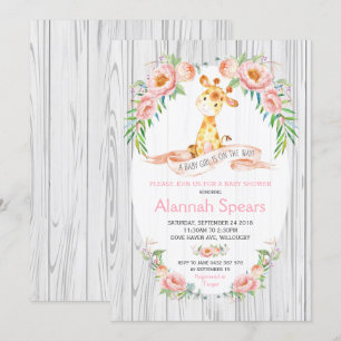 Invitations de douches pour bébés roses à la Giraf