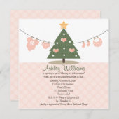 Invitations de douches pour bébés roses de Noël (Devant / Derrière)