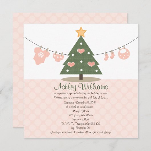 Invitations de douches pour bébés roses de Noël (Devant / Derrière)