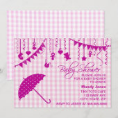 Invitations de douches pour bébés roses En vichy p (Devant / Derrière)