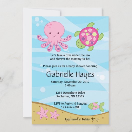 Invitations de douches pour bébés roses sous la me (Devant)