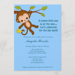 Invitations de douches pour bébés singe Garçon BLU
