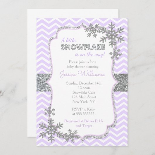 Invitations de douches pour bébés Snowflake (Devant / Derrière)