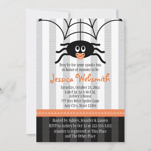 Invitations de douches pour bébés Spider Halloween (Devant)