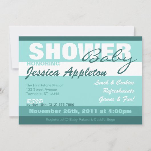Invitations de douches pour bébés Turquoises (Devant)