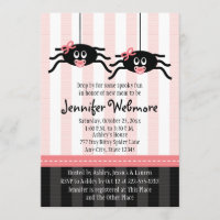 Invitations de douches pour bébés Twins Pink Spide
