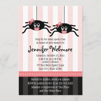 Invitations de douches pour bébés Twins Pink Spide