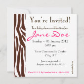 Invitations de douches pour bébés Zebra Brown et r (Dos)