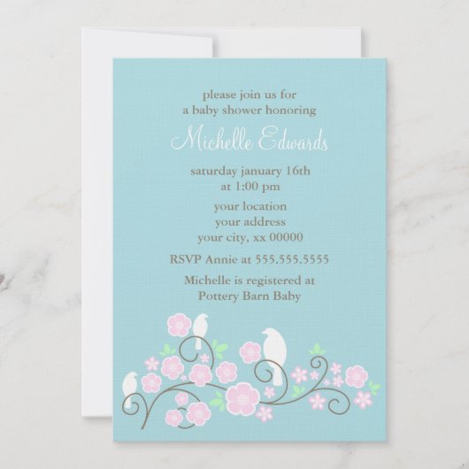 Invitations de douches pour oiseaux et fleurs (Devant)