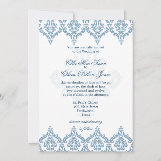 Invitations de Dusk Blue et de White Mariage damas (Devant)