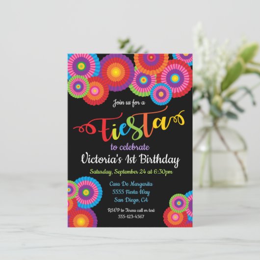 Invitations de fans de fleur de papier Fiesta mexi (Debout devant)