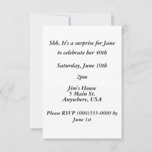 Invitations de "fête" (Dos)