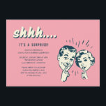 Invitations de fête<br><div class="desc">Les invitations de fête avec un rétro style rose conçoivent. Le message principal indique : "shhh c'est une surprise".</div>