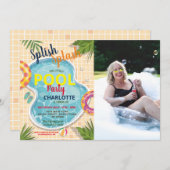 Invitations de fête à la piscine pour anniversaire (Devant / Derrière)