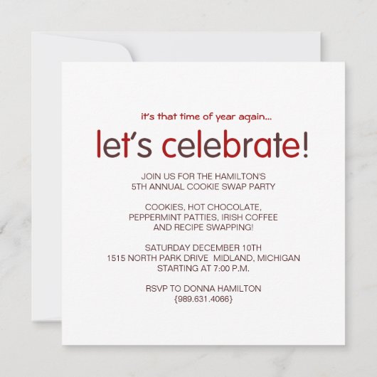Invitations de fête annuelle de l'échange de cooki (Dos)