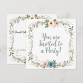 Invitations de fête avec une frontière fleurie. (Devant / Derrière)