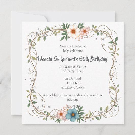 Invitations de fête avec une frontière fleurie. (Dos)