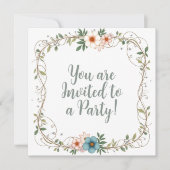 Invitations de fête avec une frontière fleurie. (Devant)