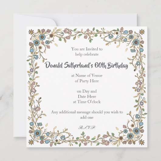 Invitations de fête avec une frontière florale des (Dos)