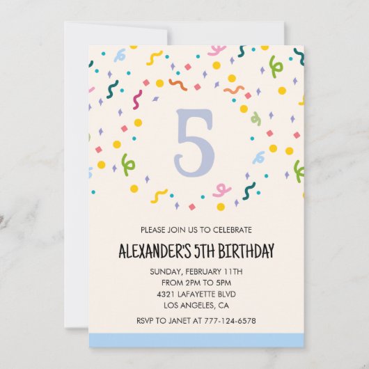 Invitations de fête couleur confetti enfants prima (Devant)