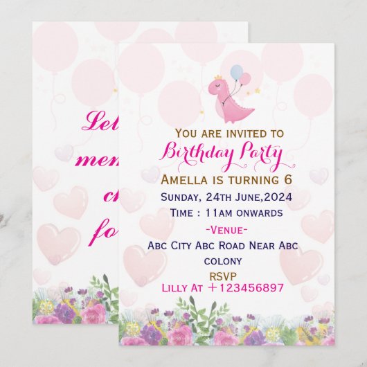 Invitations de fête d'anniversaire (Devant / Derrière)