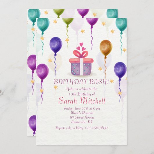 Invitations de fête d'anniversaire (Devant / Derrière)