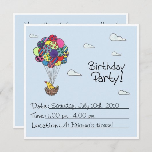 Invitations de fête d'anniversaire (Devant / Derrière)