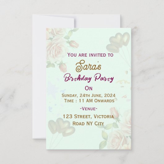 Invitations de fête d'anniversaire (Devant)