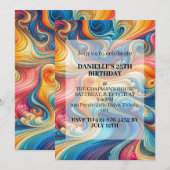 Invitations de fête d'anniversaire Abstrait Wavy D (Devant / Derrière)